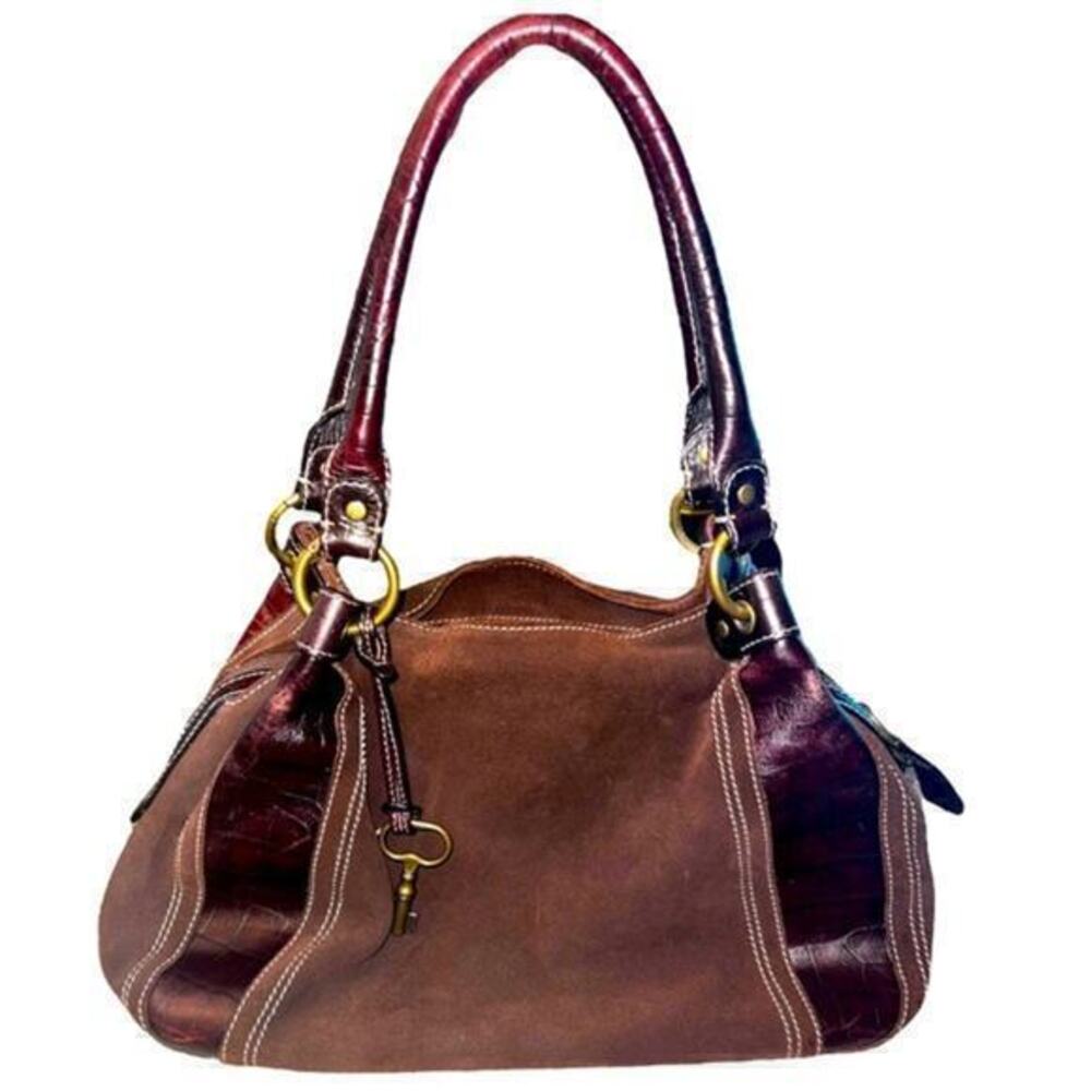 ▶️ Fossil ◀️ Brown Leather Croc Embossed, Suede